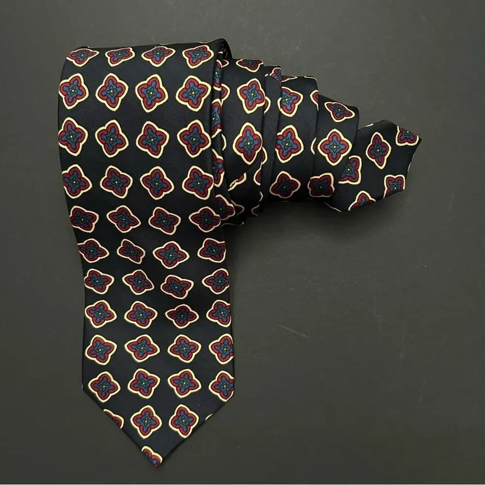 Faconnable Dark Navy and Red Geometric 100% Silk Tie